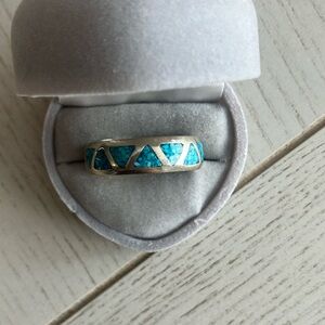 Silver and Blue Turquoise Geometric Ring size 13